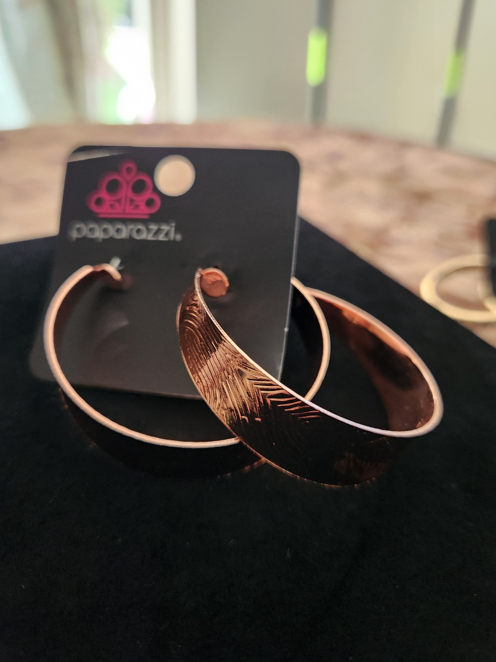 Paparazzi Rose Gold Textured Hoop Earrings - Metallic Shine